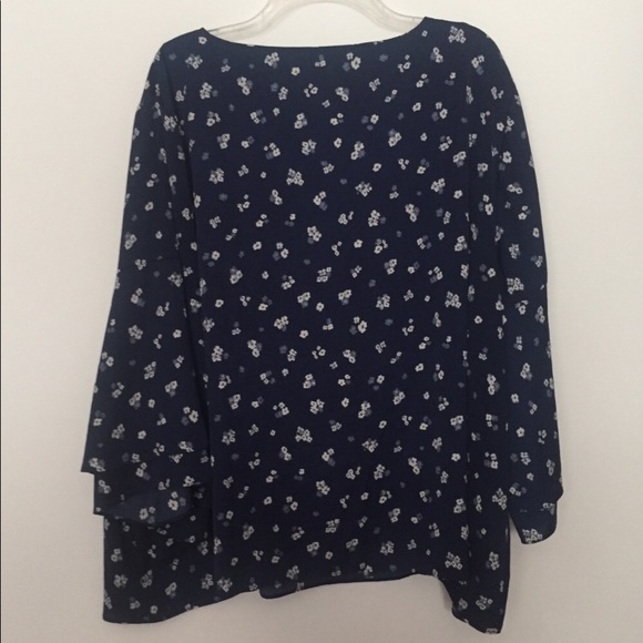 Lane Bryant Navy Blue Floral Blouse - Picture 2 of 5